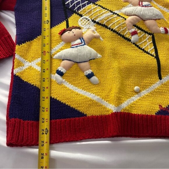 RARE Vtg 80s 3D Tennis Novelty Knit Sweater Handmade M - Picture 11 of 11
